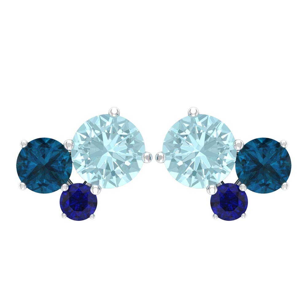 Amazon.com: 3 Stone Stud Earrings with Blue Topaz and